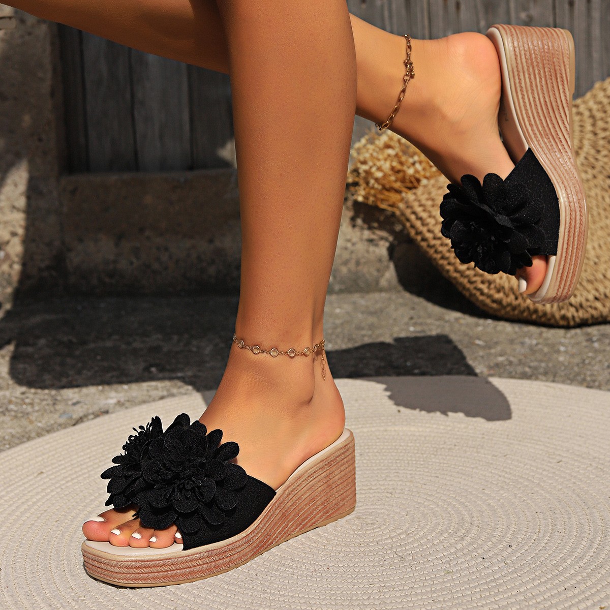 Flower Design Wedge Sandals Female