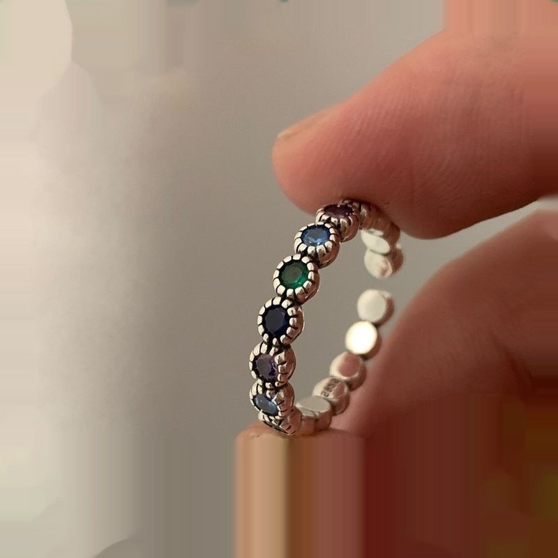 Colorful Round Zircon Ring Women's Retro Fashion