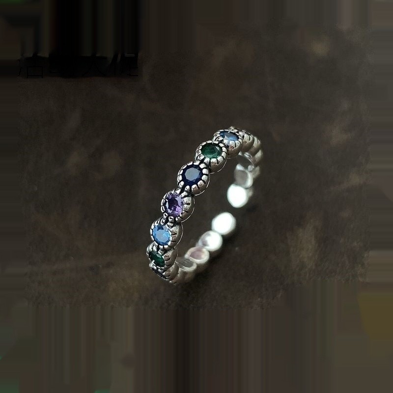 Colorful Round Zircon Ring Women's Retro Fashion