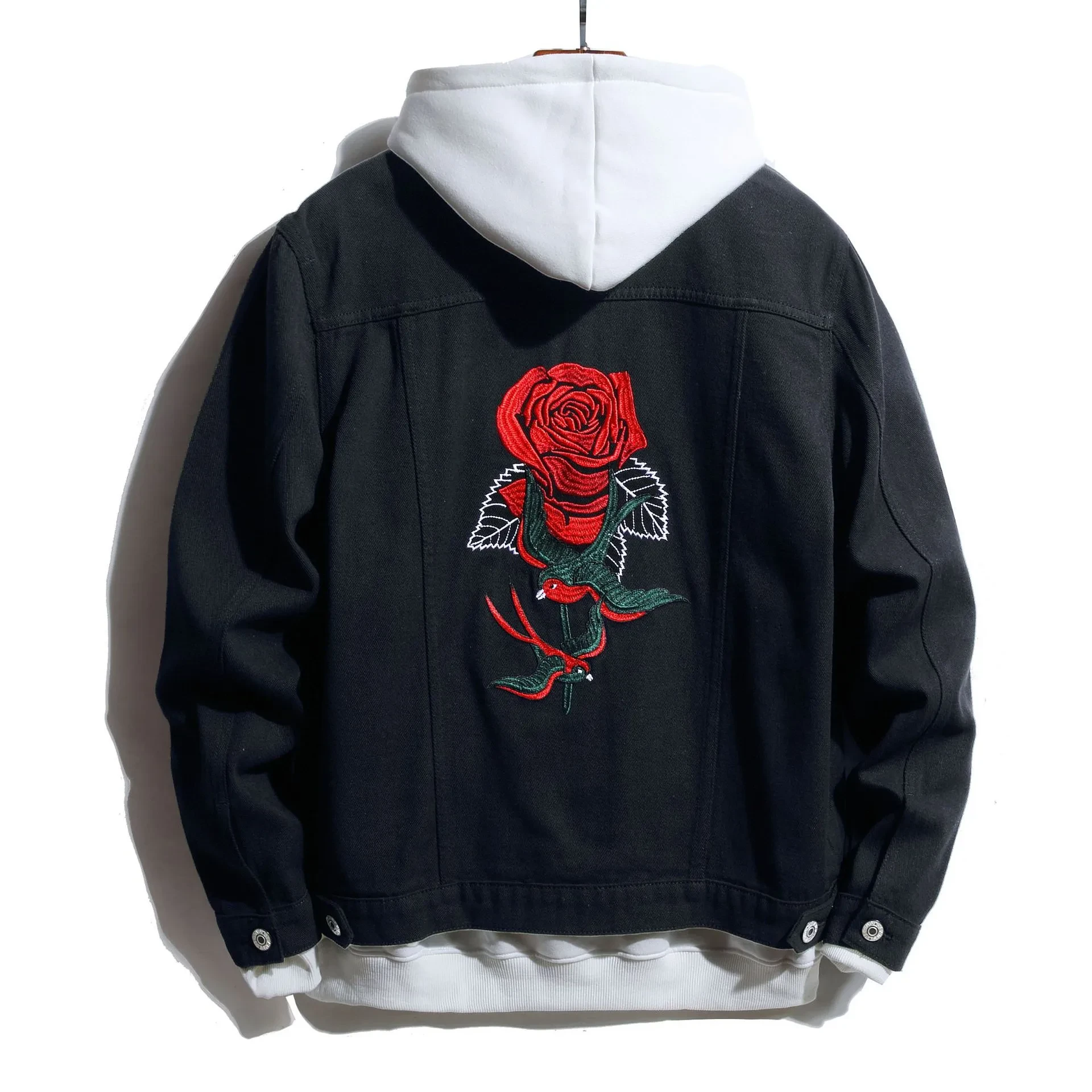 Mens Black Hooded Denim Jacket