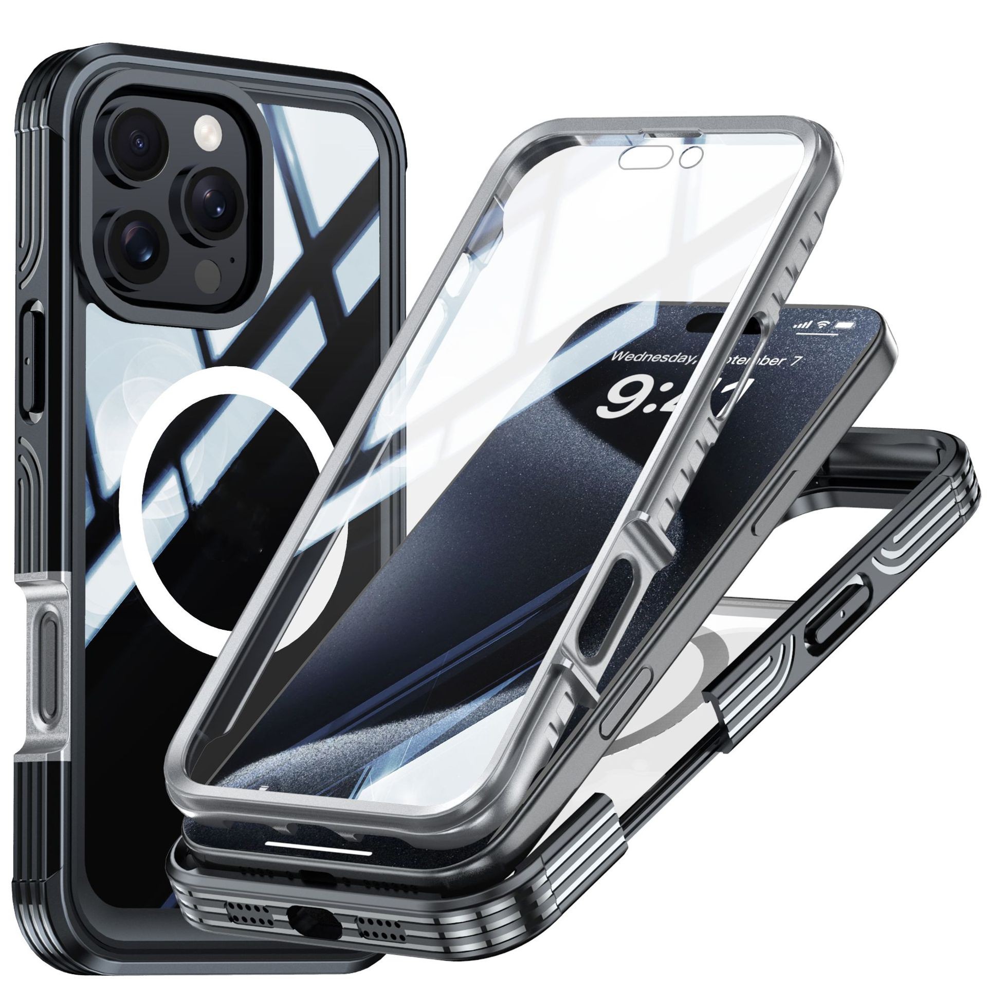 Applicable To Transparent Three-proof Phone Case Magnetic Outdoor Anti-fall Shell