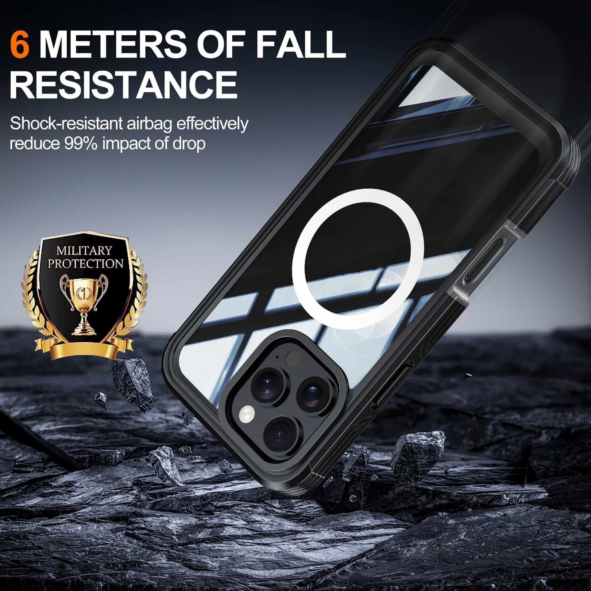 Applicable To Transparent Three-proof Phone Case Magnetic Outdoor Anti-fall Shell