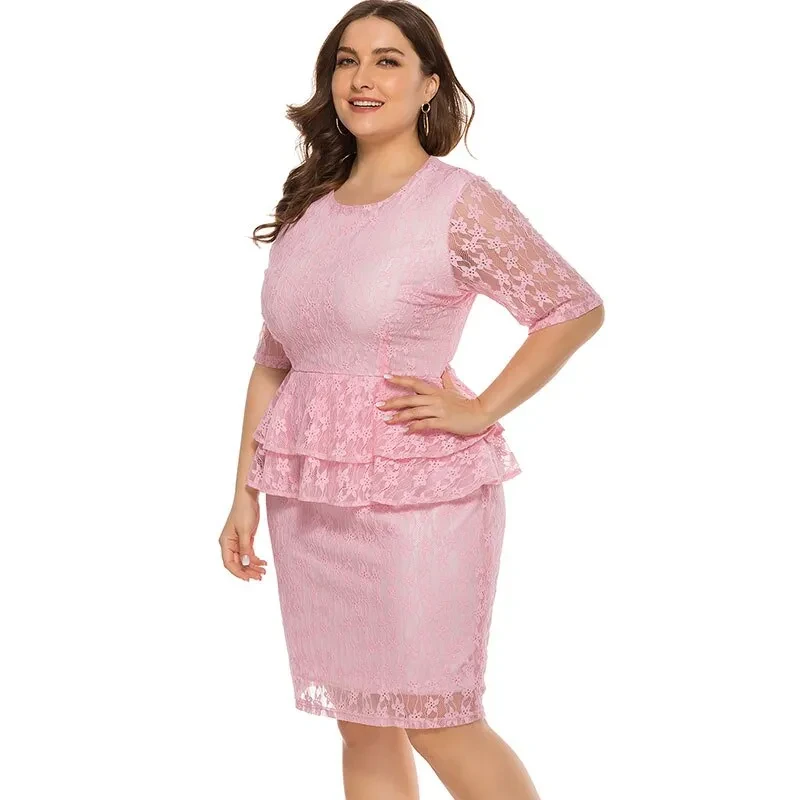 Plus Size Pink Lace Dress