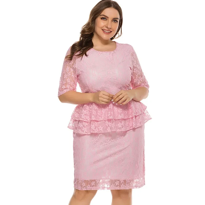 Plus Size Pink Lace Dress