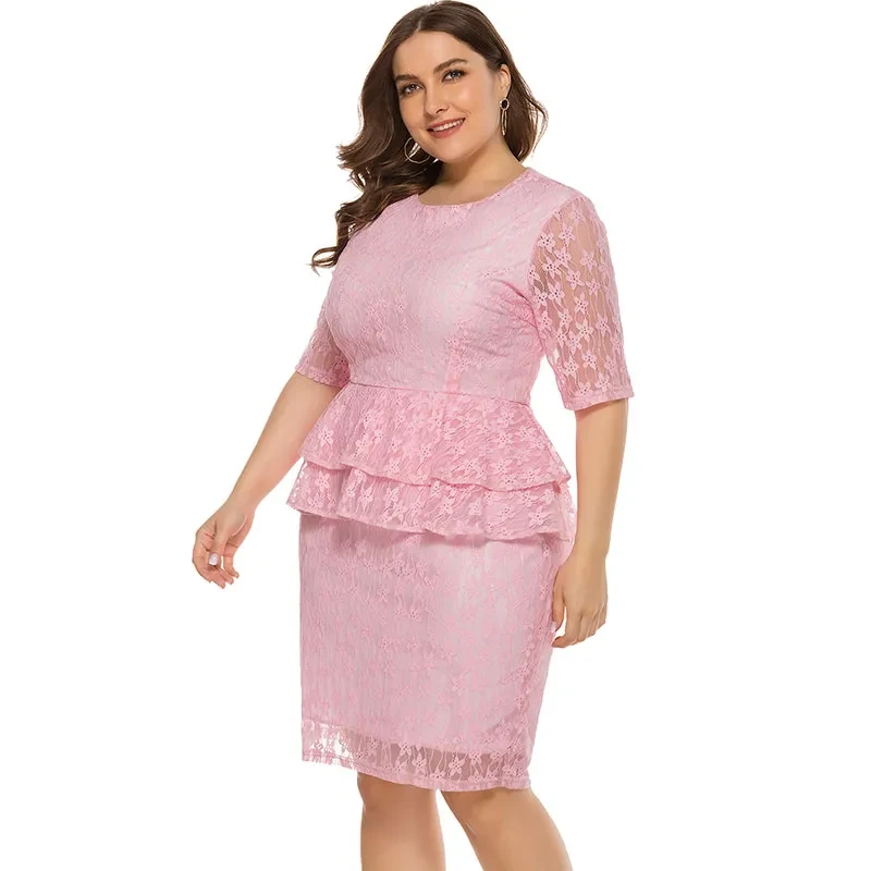 Plus Size Pink Lace Dress