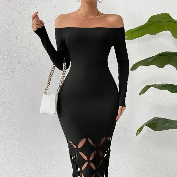 Black Bodycon Maxi Dress With Sleeves