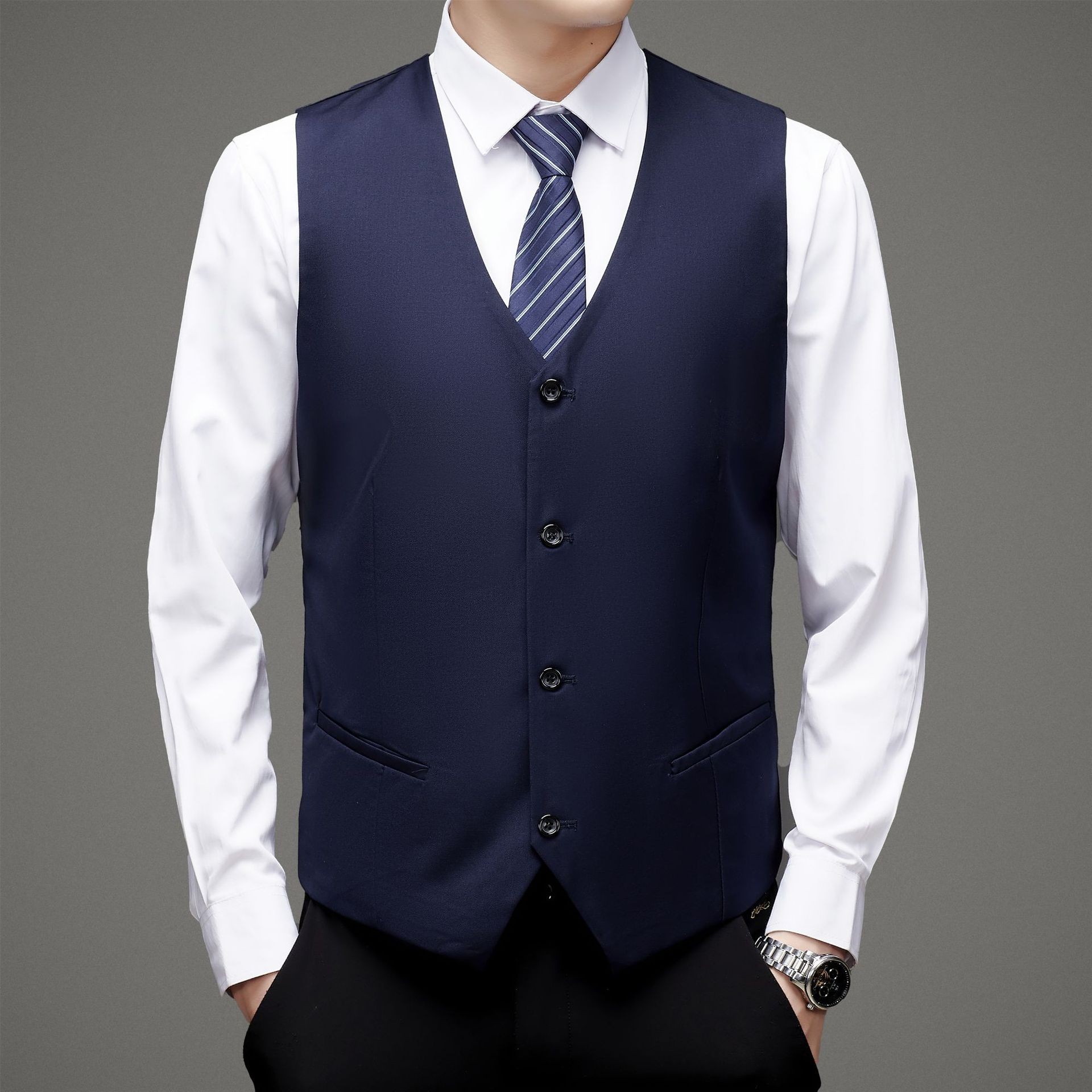 Black Slim-fitting Work Clothes Men's Suit Vest Business Wear