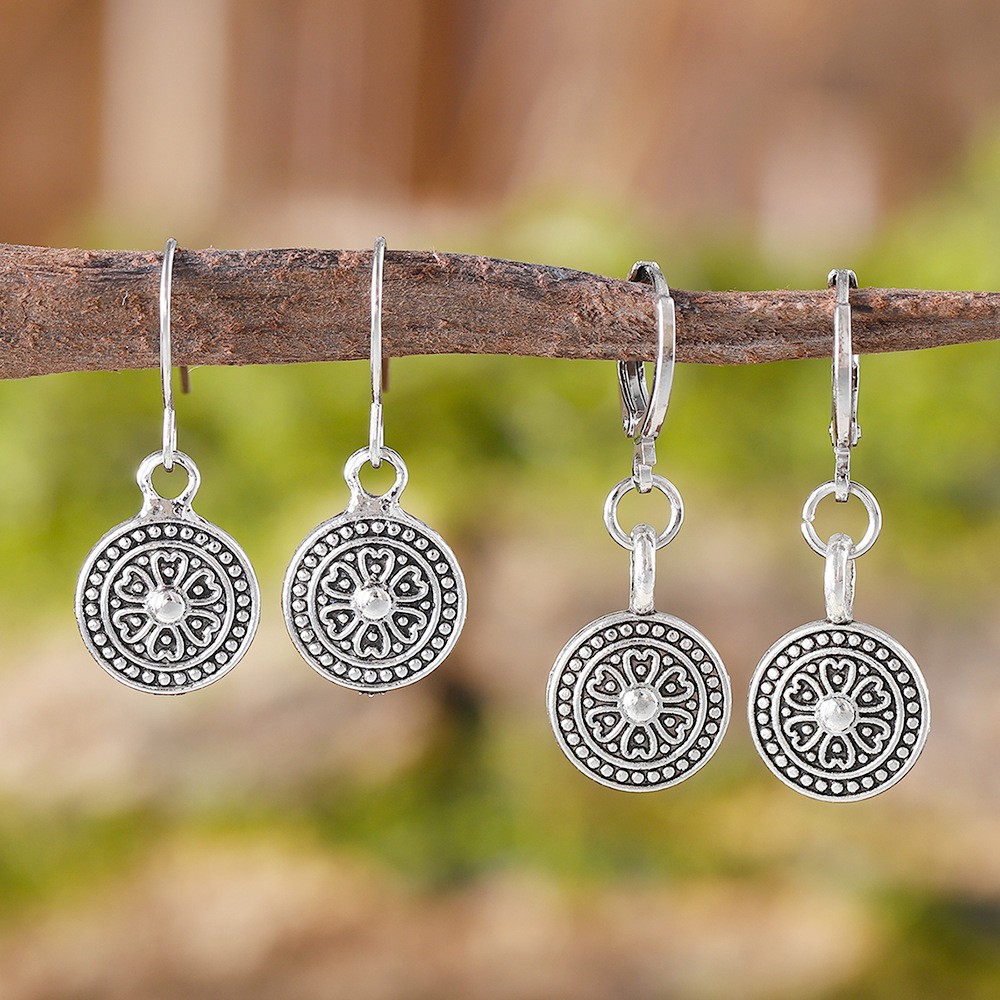 Bohemian Style Retro Round Print Niche Distressed Ethnic Earrings