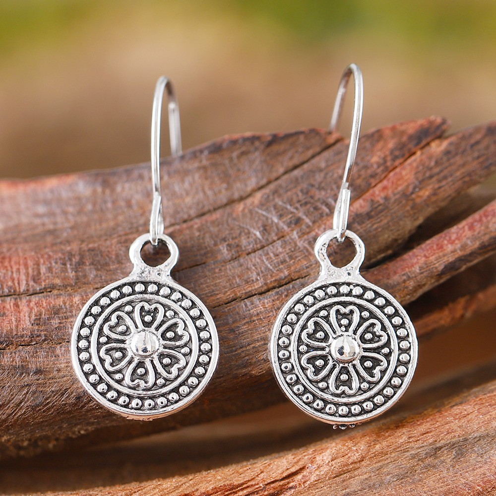 Bohemian Style Retro Round Print Niche Distressed Ethnic Earrings