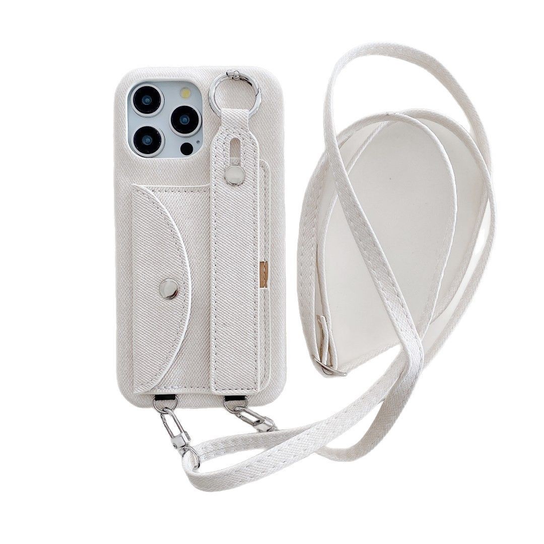 Leather Phone Case Iphone15 Denim Pattern Wrist Strap