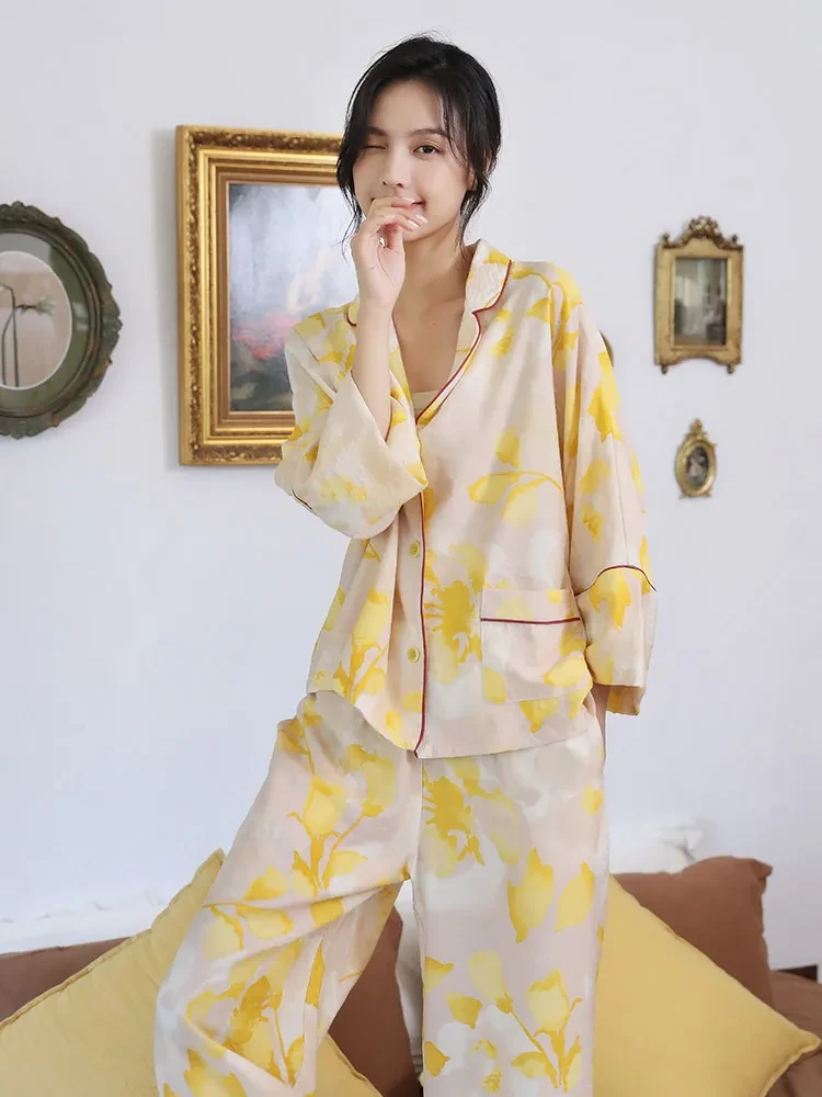 Loose Plus Size Ice Silk Long-sleeved Trousers Two-piece Suit