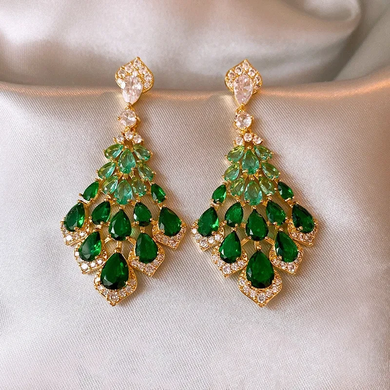925 Silver Needle Zircon Diamond Feather Earrings