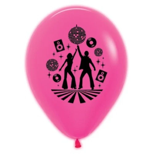 30cm Disco Theme Fuchsia 6PK Neon Latex Balloons - Pack of 6
