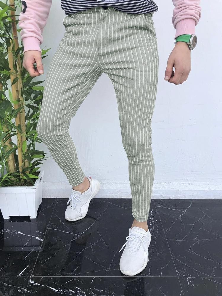 Autumn And Winter New 3D Printed Slim-fit Plaid British Casual Trousers