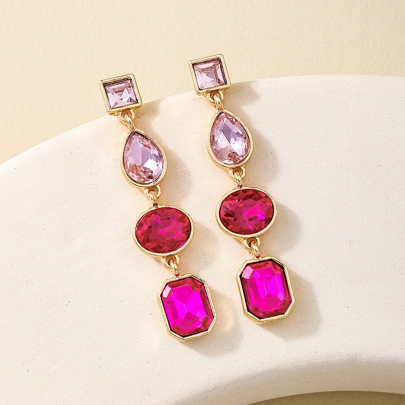 Metal Color Rhinestone Ear Studs Female Geometric Water Drop