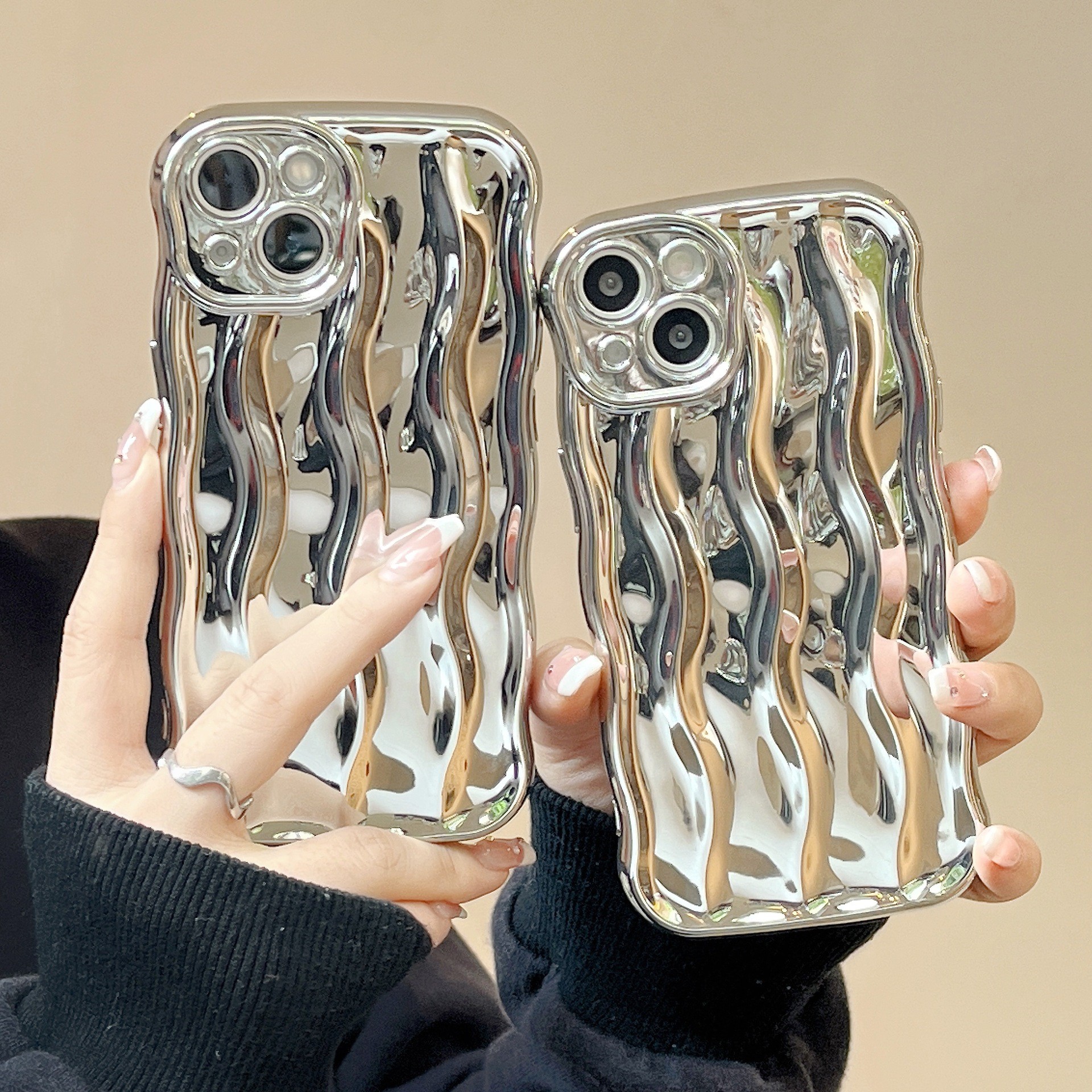 Applicable Electroplating Three-dimensional Wave Stripe Phone Case Drop-resistant Protective Cover