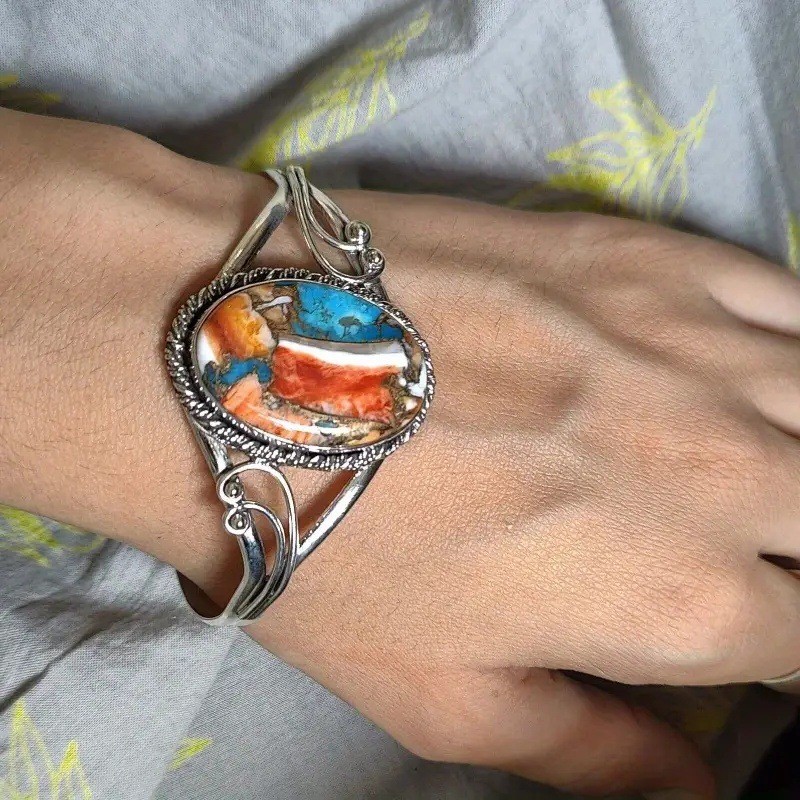 Women's Retro Oval Natural Turquoise Bracelet