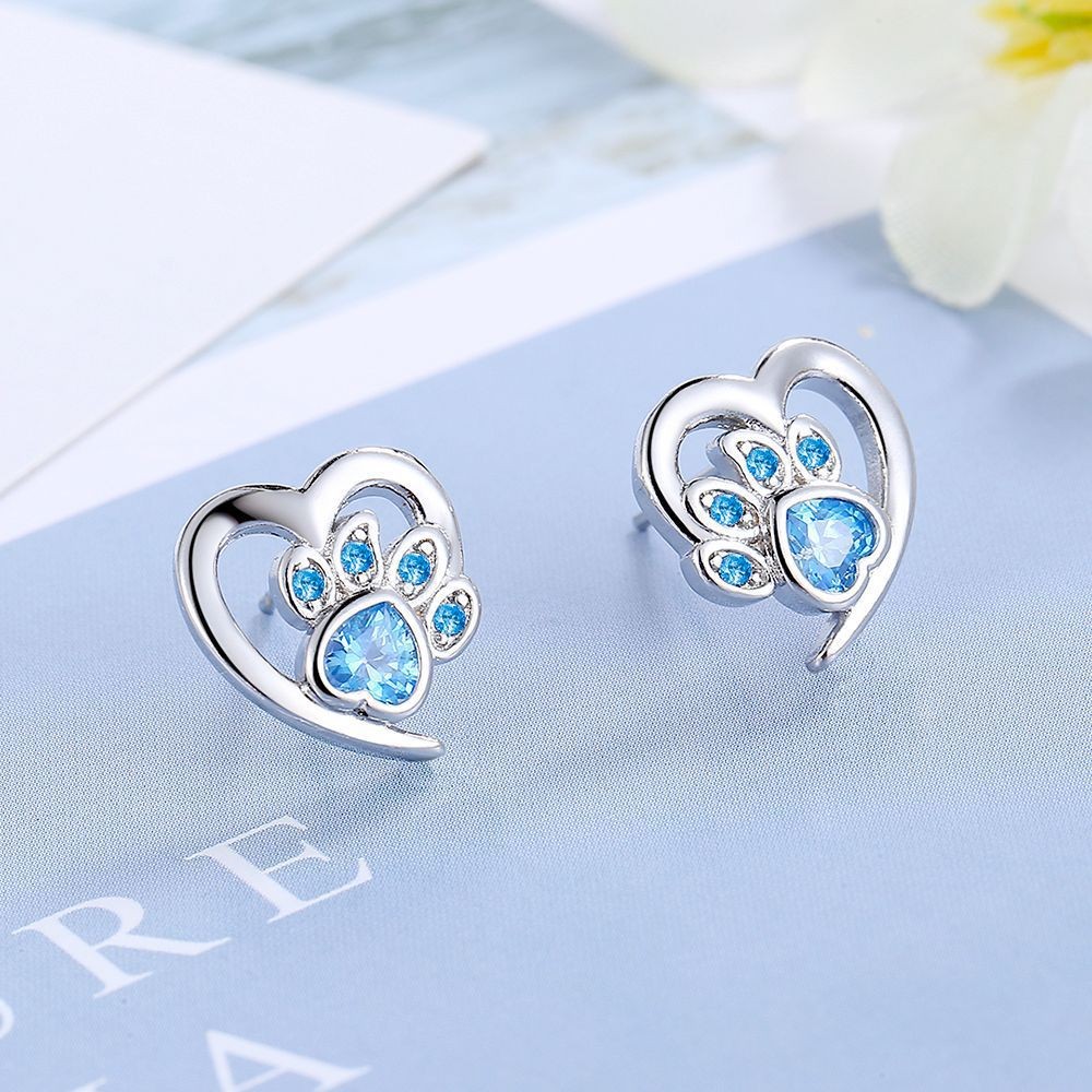 Heart-shaped Blue Heart-shaped Zircon Stud Earrings Small