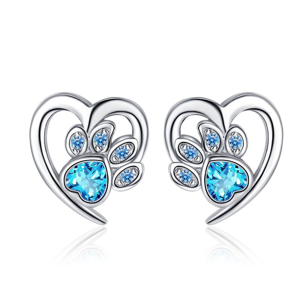 Heart-shaped Blue Heart-shaped Zircon Stud Earrings Small