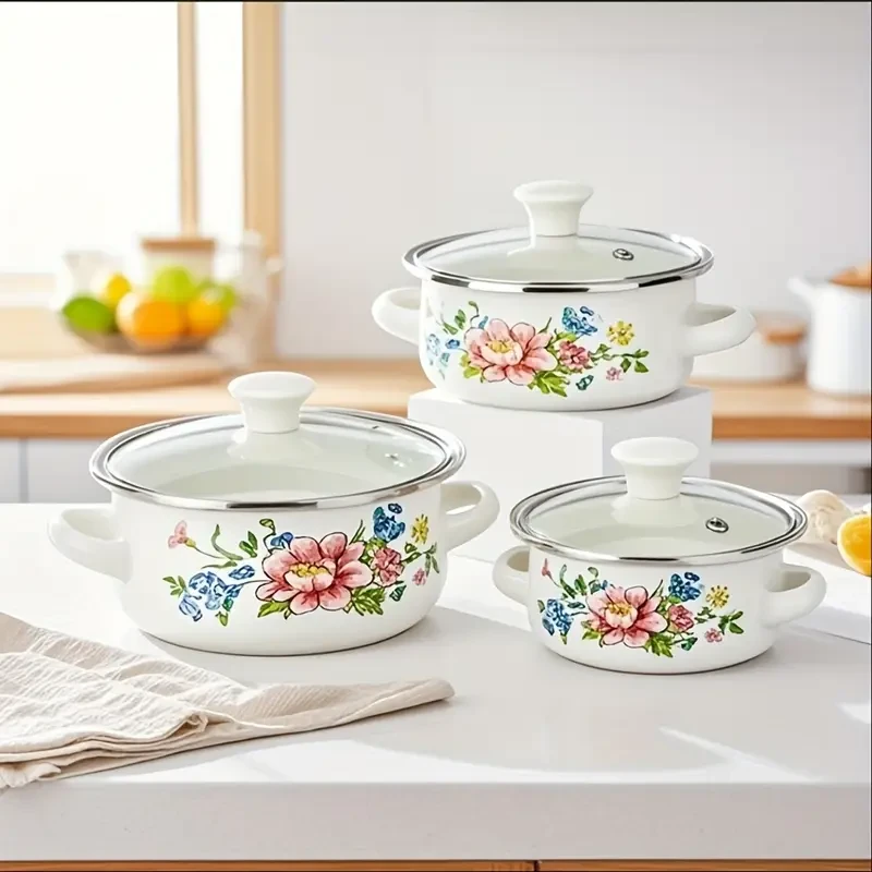 Exquisite Enamel Three Piece Pot Set