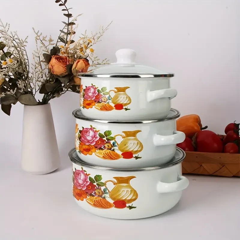3pcs Exquisite Enamel Pot Set