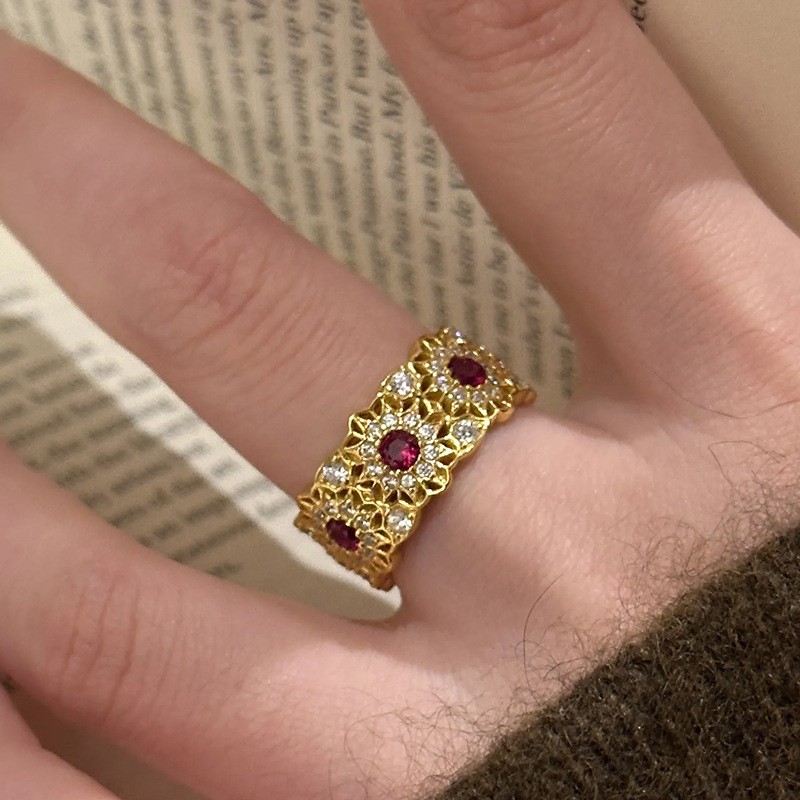 French Retro Rose Window Ring For Women