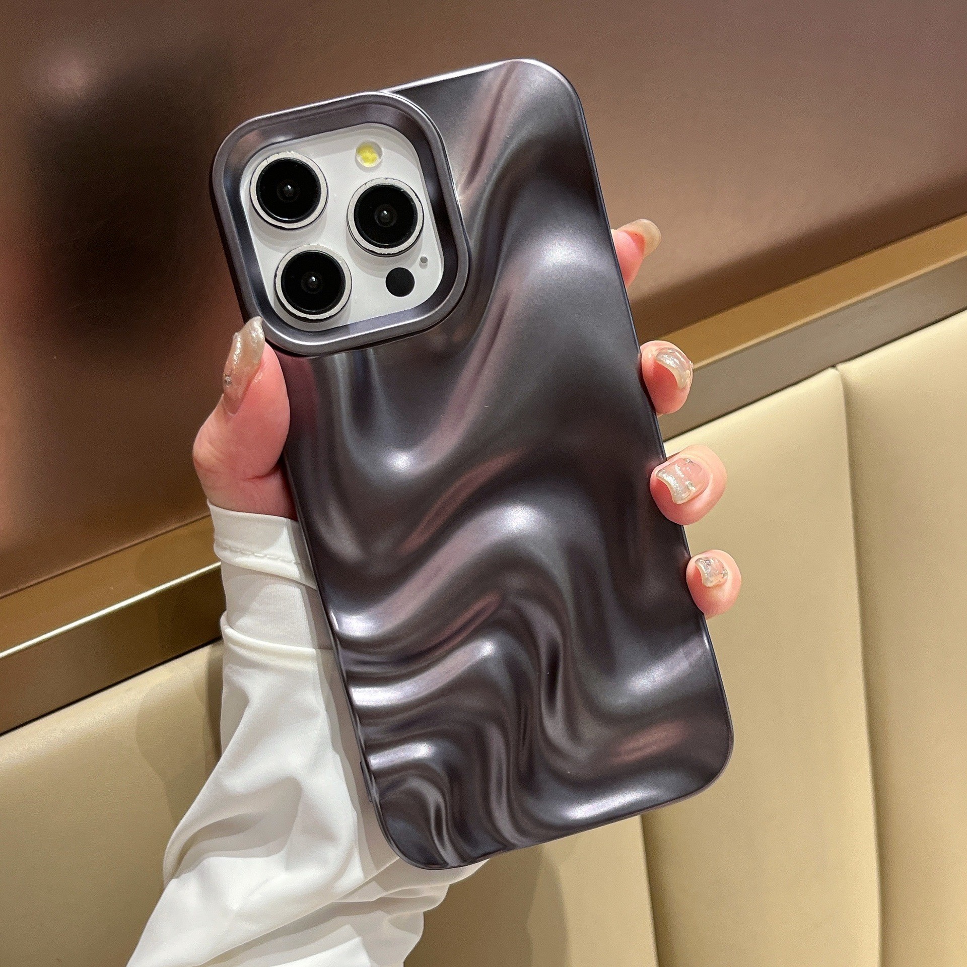 All-inclusive Matte Black Water Ripple Phone Case