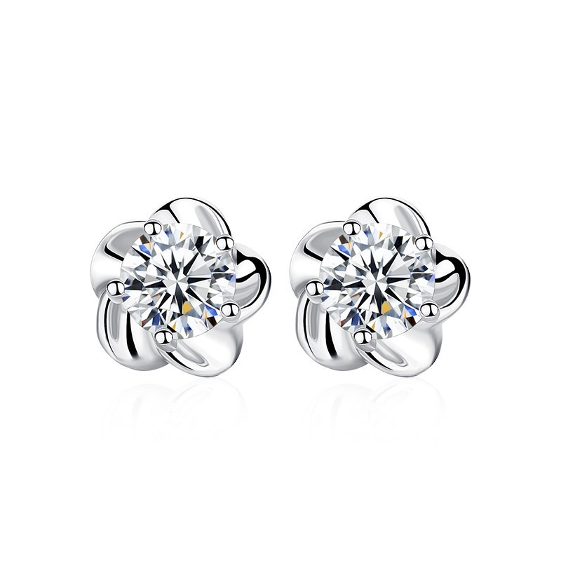 White Copper Silver-plated Peach Blossom Temperament Earrings