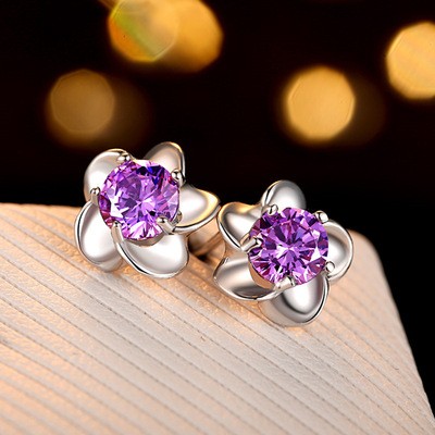 White Copper Silver-plated Peach Blossom Temperament Earrings