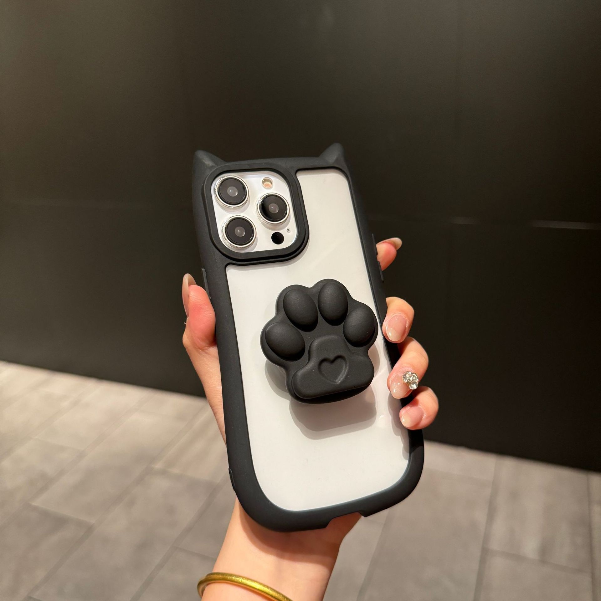 Cute Three-dimensional Cat Ears Transparent Phone Case