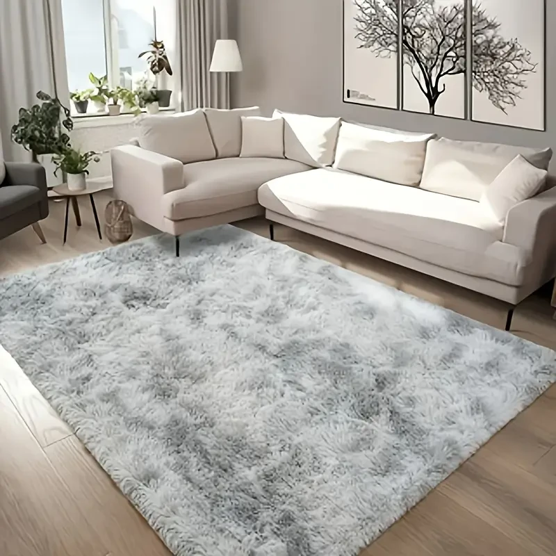 Soft Plush Carpet Rug Tie-Dye Aqua Gray