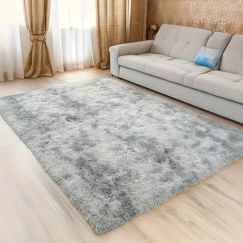 Soft Plush Carpet Rug  Tie-Dye Aqua Gray