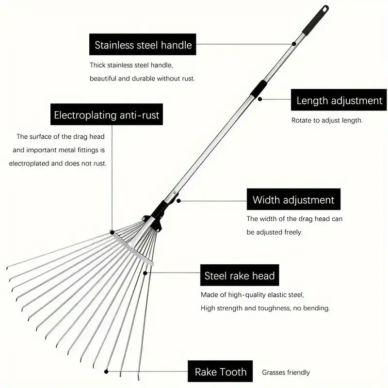 Adjustable Stainless Steel Rake