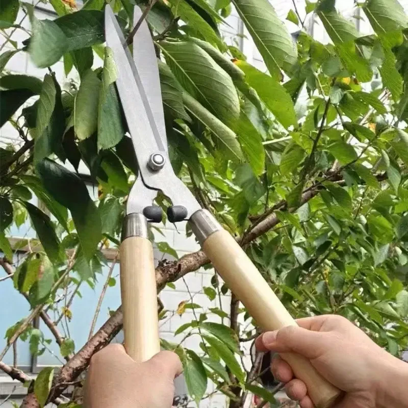 Heavy-Duty Steel Garden Pruning Shears with Ergonomic Wooden Handle