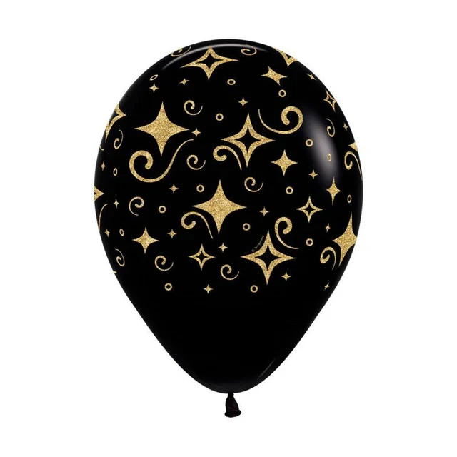 Latex Balloons - Sempertex Golden Diamonds Black (30cm) - Pack of 12