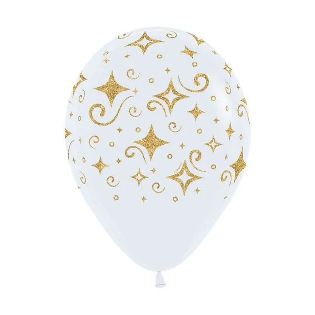 Latex Balloons - Sempertex Golden Diamonds Fashion White (30cm) - Pack of 12