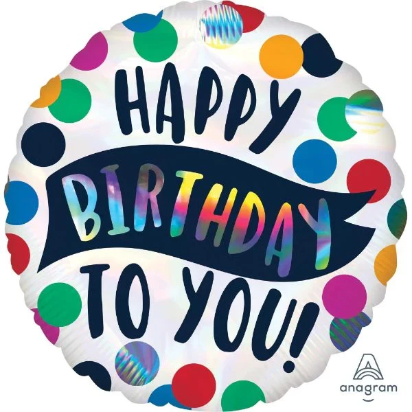 Balloon - 45cm Standard Holographic Happy Birthday To You