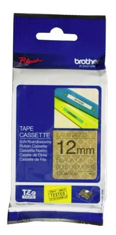 Brother TZe-MPGG31 12mm x 4m Black on Gold Geometric Tape