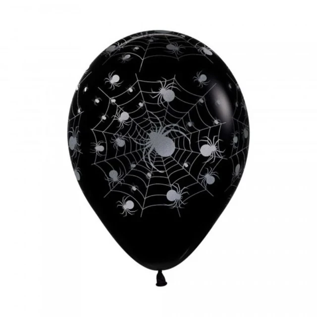 30cm Metalink Silver Spiders Fashion Black Latex Balloons  (Pack of 12)
