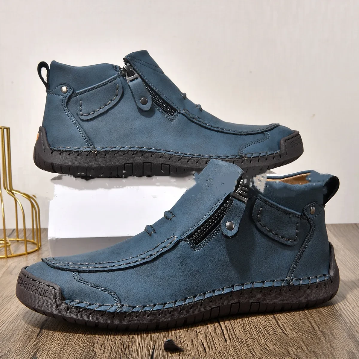 Men's Flats Ankle Boots Fashion Casual Side-zipper Boot Temperament Commuter Shoes