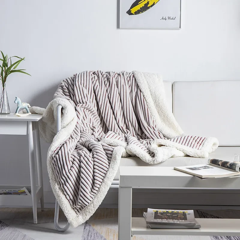Back Printed Lamb Wool Nap Leisure Sofa Warm Blanket Plain