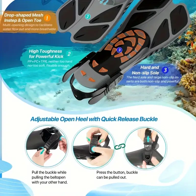 QINGSONG Snorkeling Mask, Fins, and Snorkel Set Perfect for Adult Snorkeling Adventures