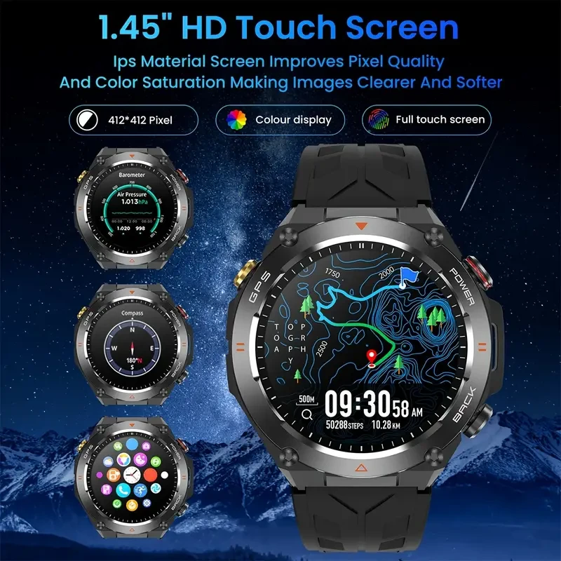 TAOPON GPS Outdoor Smartwatch Ultimate Fitness Tracker with Wireless Calling, Waterproof Design, and 100+ Sports Modes
