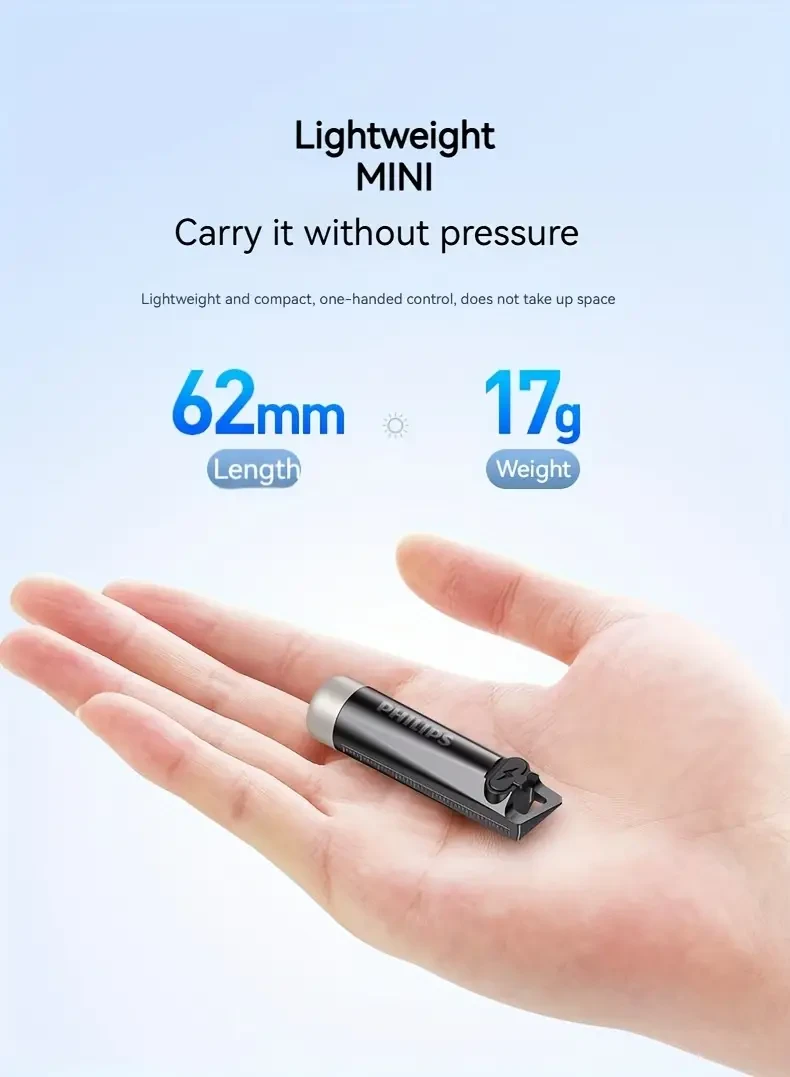 PHILIPS Bright Light Mini Flashlight Compact Rechargeable LED Keychain Torch