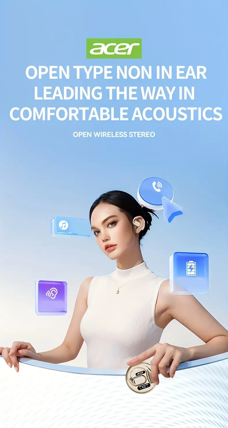 Acer OHR510 Pure Bass Sound Wireless Earbuds Over-Ear Design with Type-C Charging