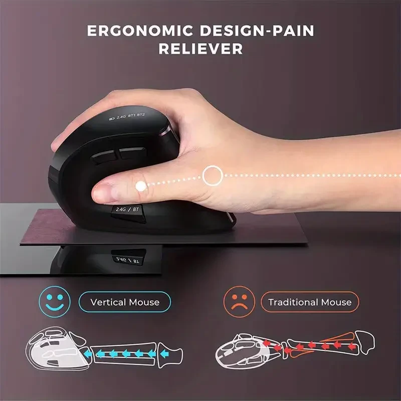 JOMAA Wireless Vertical Mouse  Dual Mode Rechargeable Ergonomic Laser Mouse