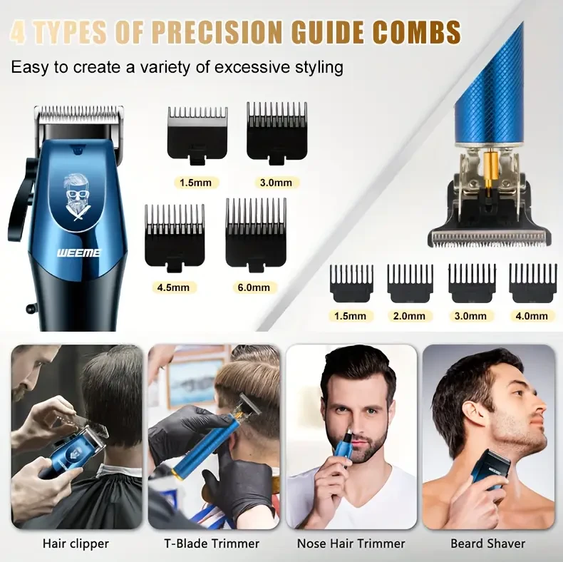 WEEME 4-in-1 Mens Electric Grooming Set Hair Clipper, Nose Trimmer & Shaver Kit