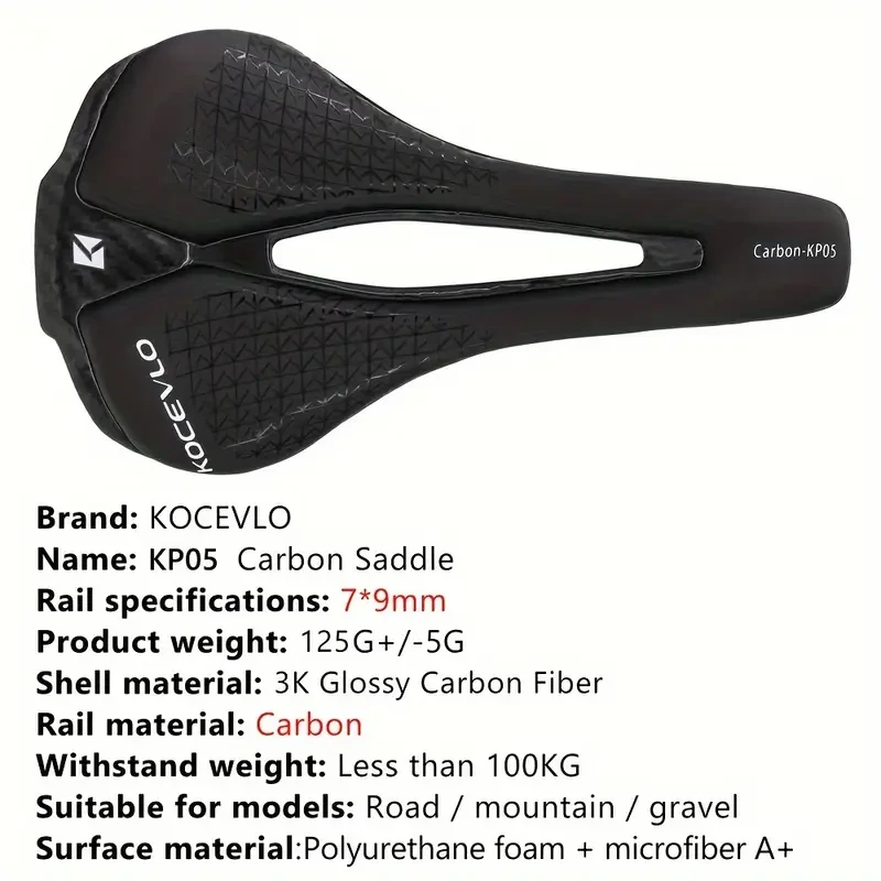 KOCEVLO Ultra-Light Carbon Fiber Bicycle Saddle Ergonomic Seat for Road & Mountain Bikes