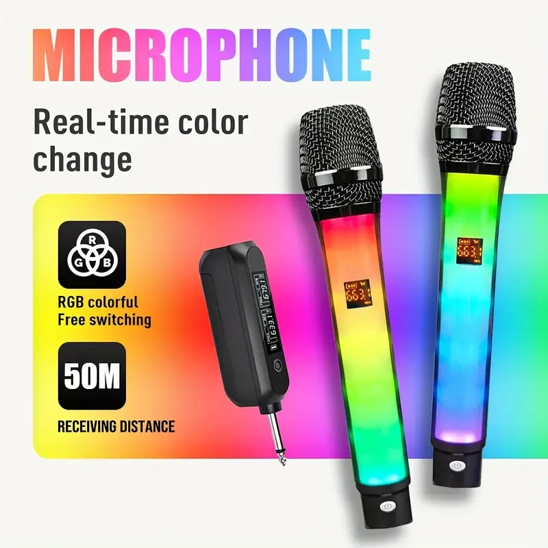 G-MARK 2.4G Wireless Microphone RGB Gradient Lighting, USB Rechargeable Handheld Mic for Karaoke & Live Streaming