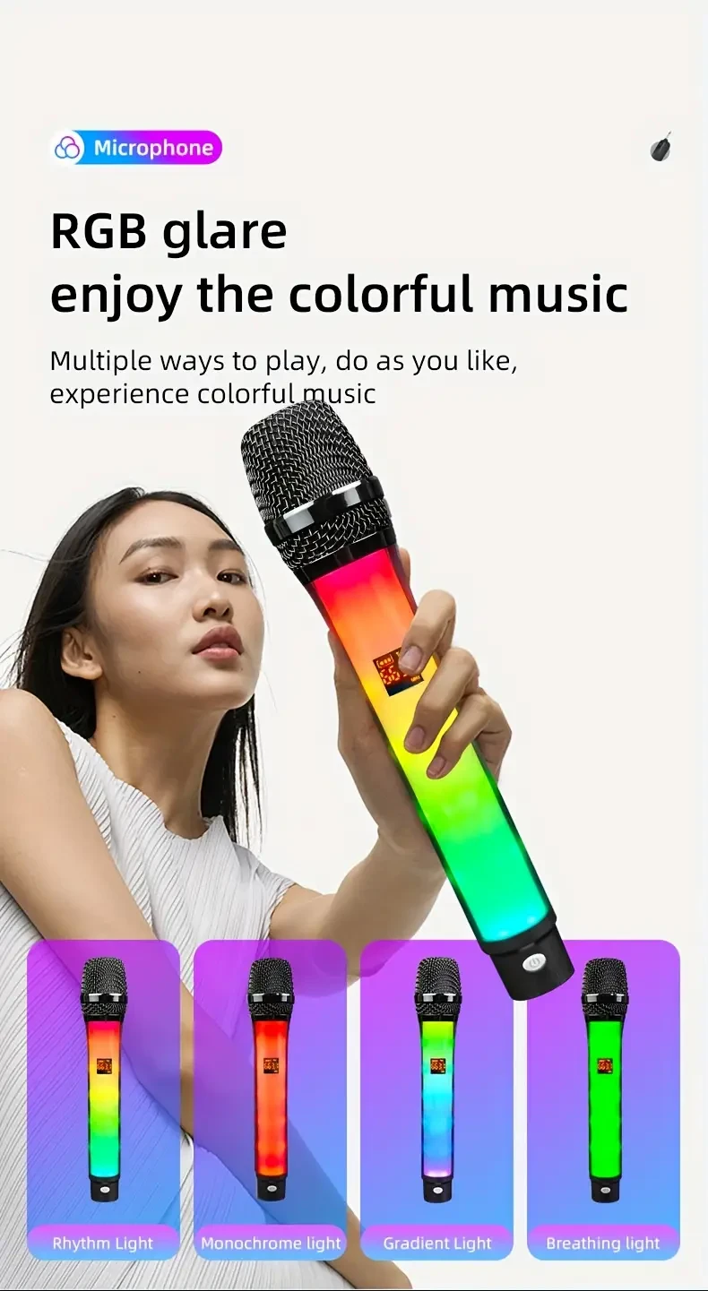 G-MARK 2.4G Wireless Microphone RGB Gradient Lighting, USB Rechargeable Handheld Mic for Karaoke & Live Streaming